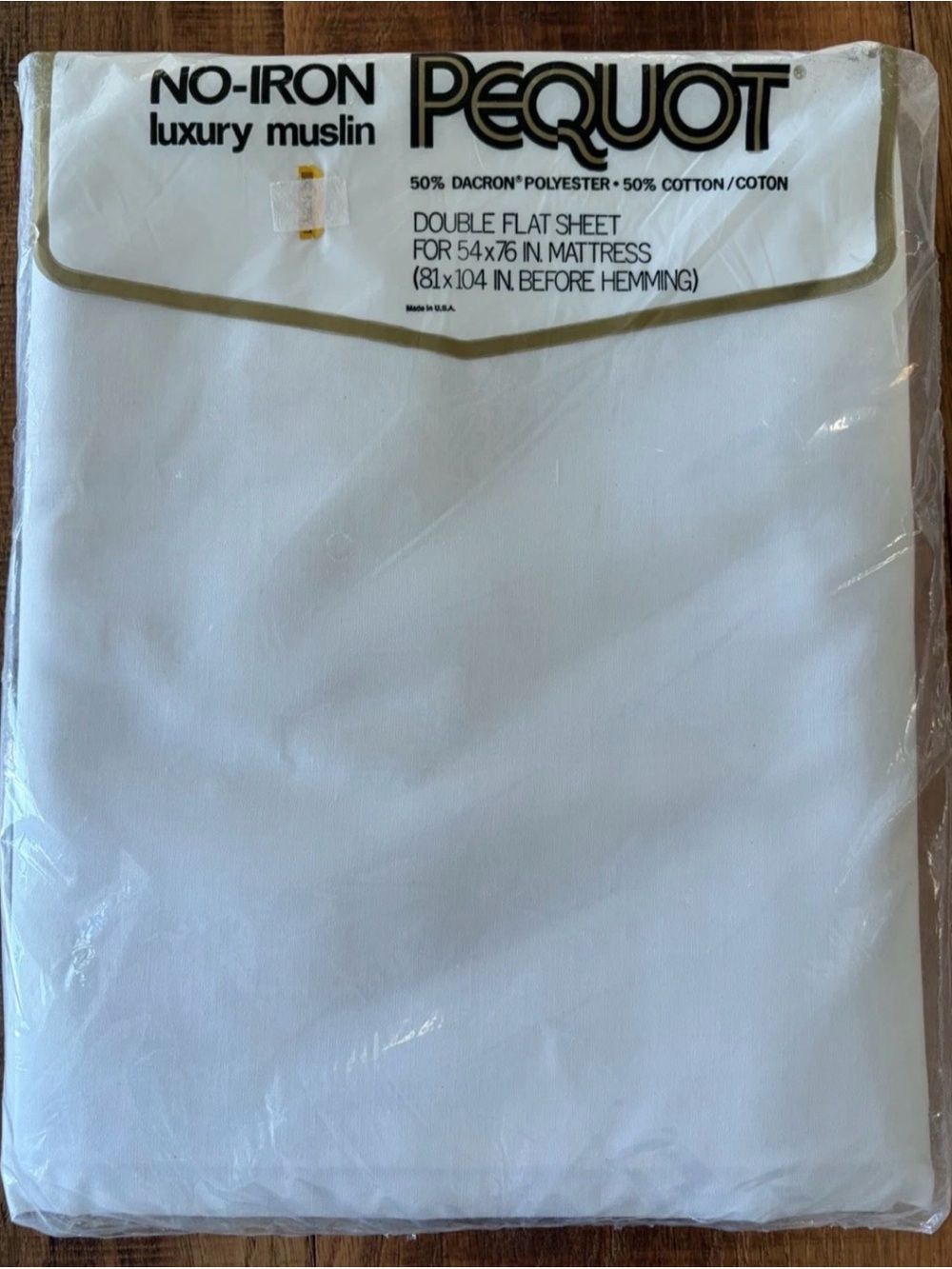 Pequot No-Iron Luxury Muslin Double Flat Sheet White New NOS Vintage